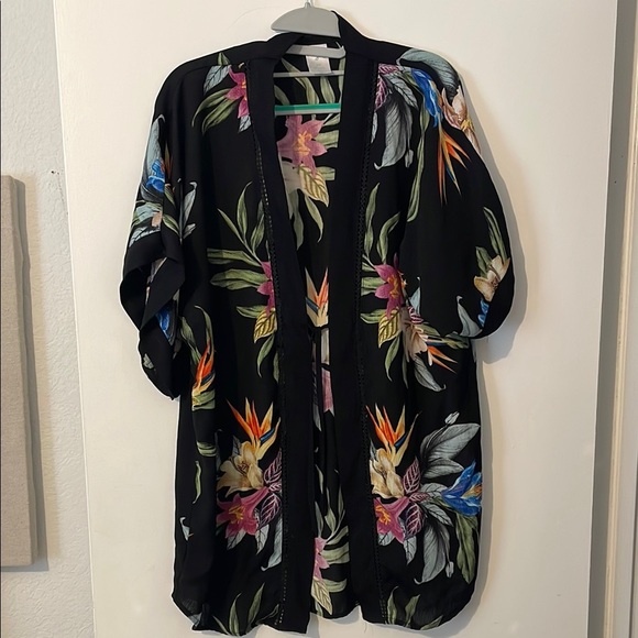 Kona Sol Black Swim Coverup with Vibrant Floral Design - Picture 1 of 6